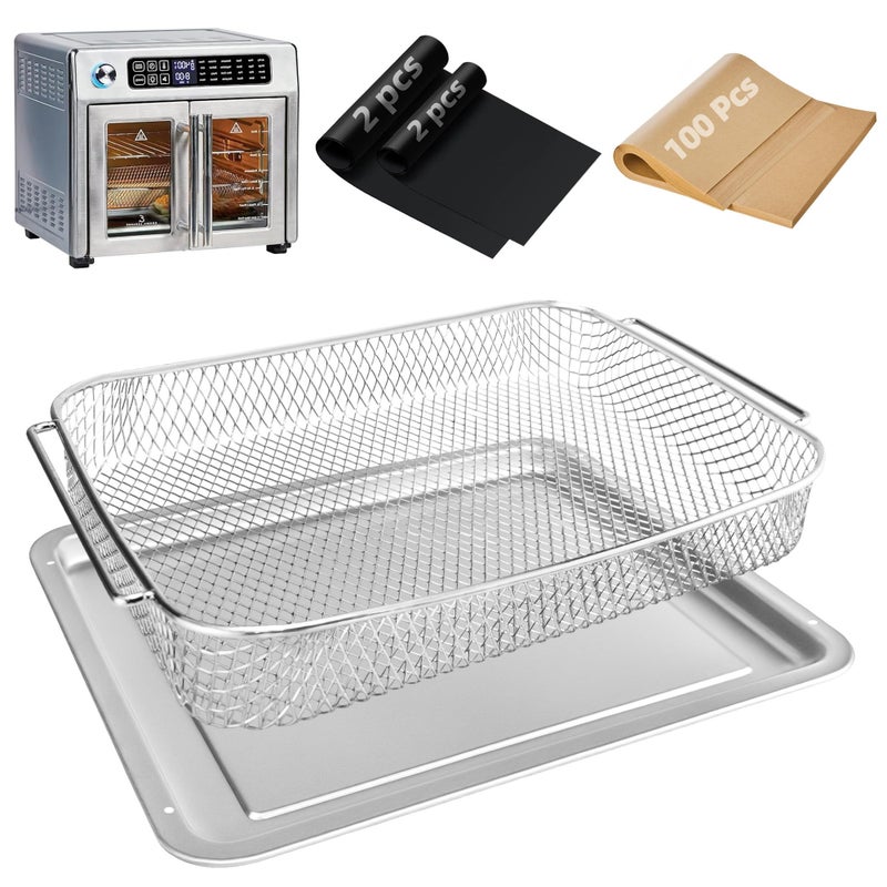 AODPWEN Air Fryer Accessories for Emeril Lagasse 26 Qt Extra Large  Emeril Lagasse Air Fryer Basket and Pans for Oven with 100Pcs Disposable Parchment Paper  4Pcs Reusable Teflon Mat - Image 1